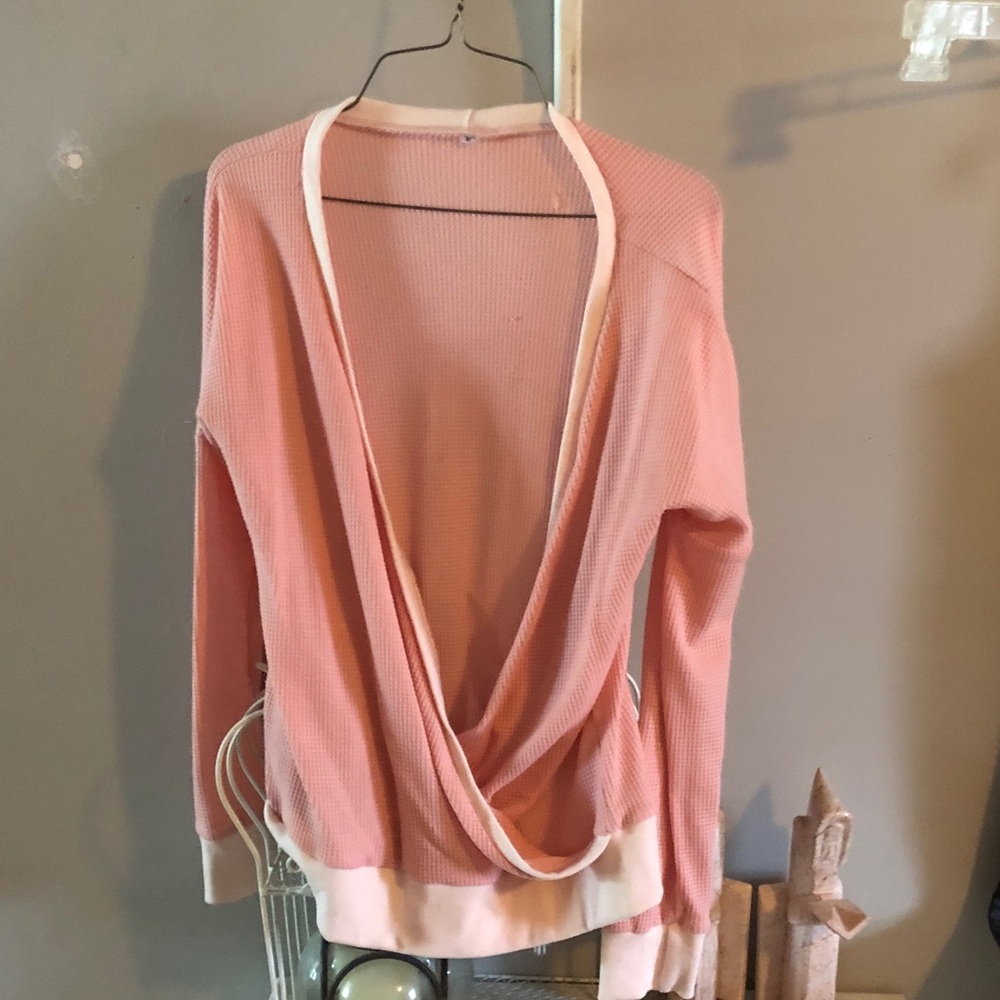 Pink Drape Front Sweater